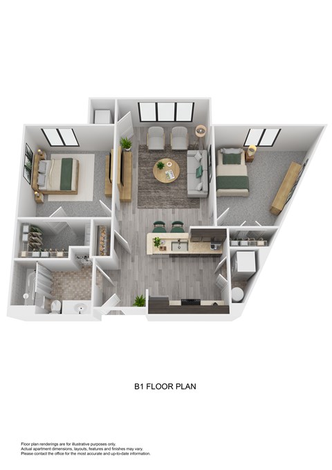 Floor plan for 2 beds, 1 bath